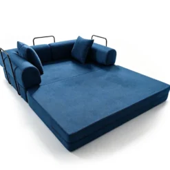 Canapé 2 places convertible et modulable Bergerac Tissu doux texturé Bleu