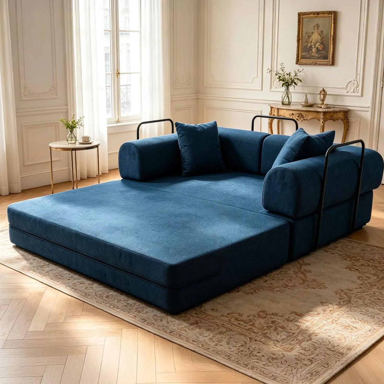 Canapé 2 places convertible et modulable Bergerac Tissu doux texturé Bleu