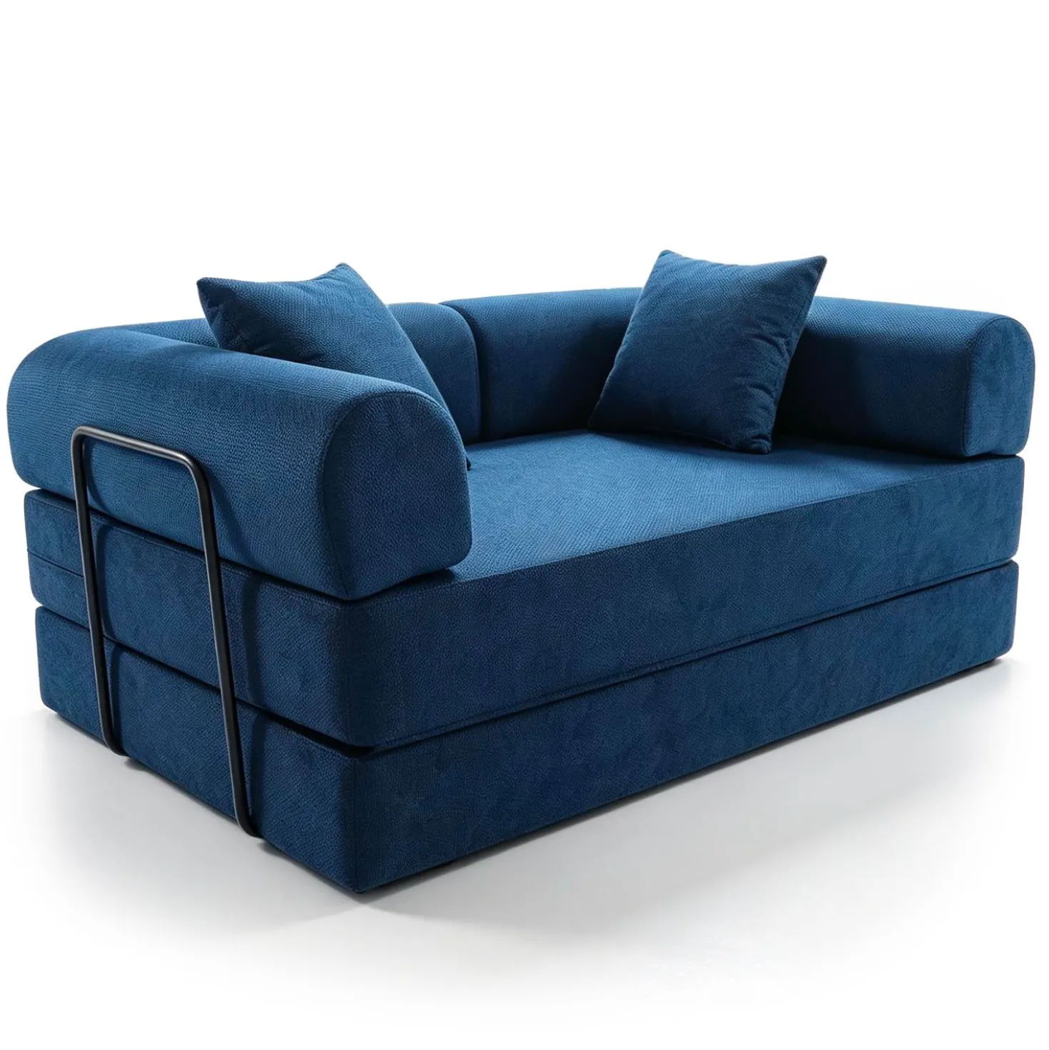 Canapé 2 places convertible et modulable Bergerac Tissu doux texturé Bleu