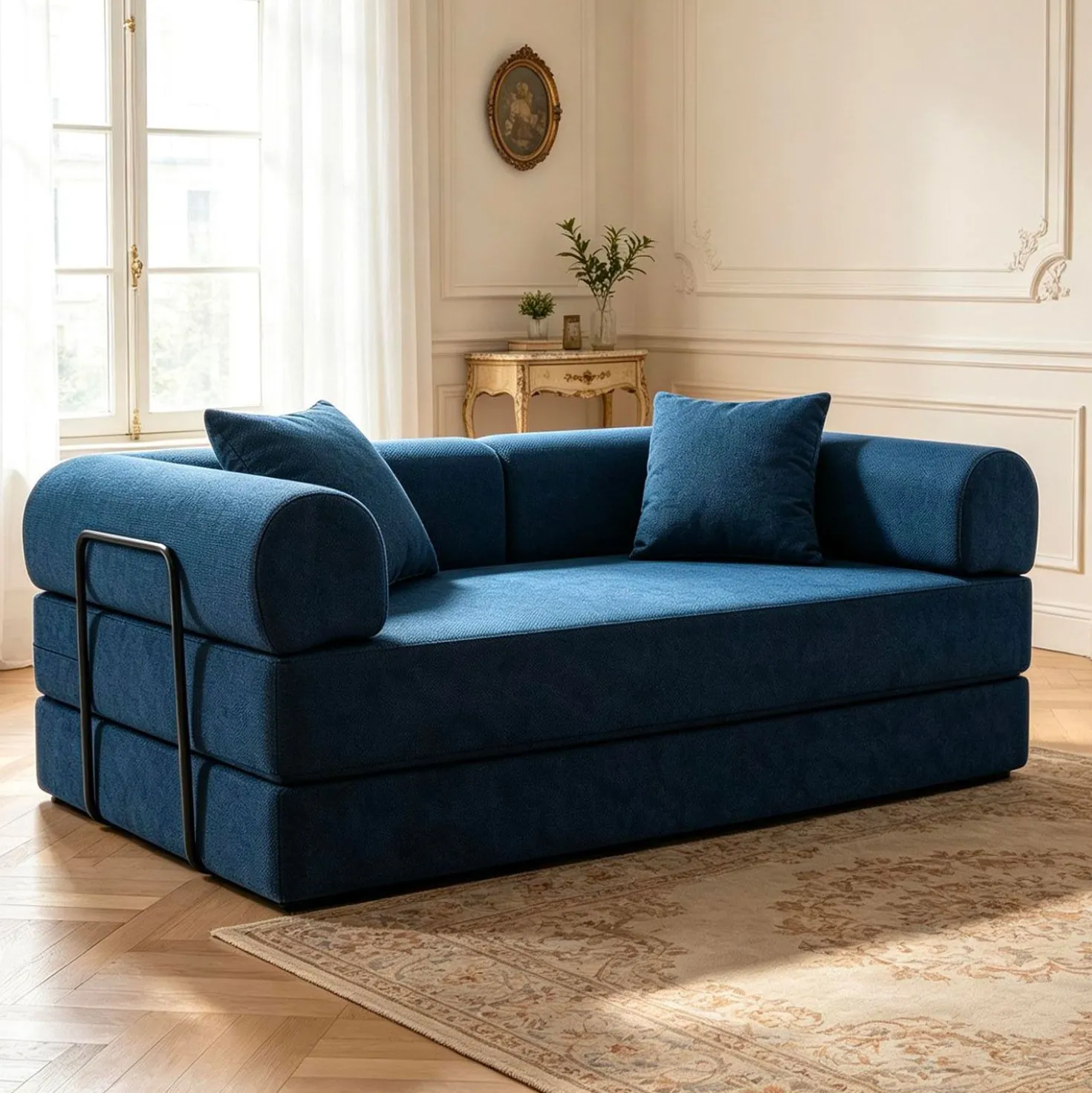 Canapé 2 places convertible et modulable Bergerac Tissu doux texturé Bleu