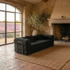 Canapé 3 places convertible et modulable Bergerac Velours côtelé Noir