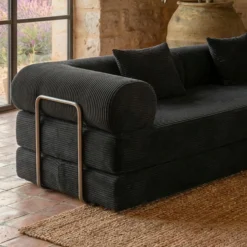Canapé 3 places convertible et modulable Bergerac Velours côtelé Noir