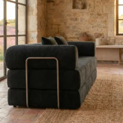 Canapé 3 places convertible et modulable Bergerac Velours côtelé Noir