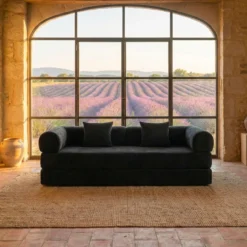 Canapé 3 places convertible et modulable Bergerac Velours côtelé Noir