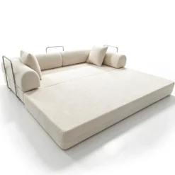 Canapé 3 places convertible et modulable Bergerac Tissu bouclette Crème