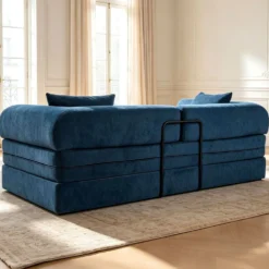 Canapé 3 places convertible et modulable Bergerac Tissu doux texturé Bleu