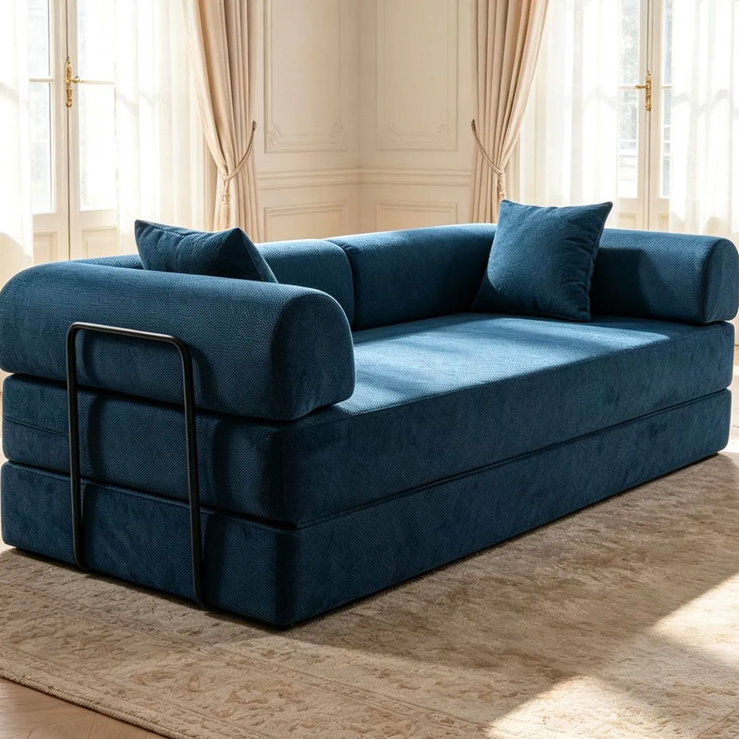Canapé 3 places convertible et modulable Bergerac Tissu doux texturé Bleu