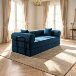 Canapé 3 places convertible et modulable Bergerac Tissu doux texturé Bleu