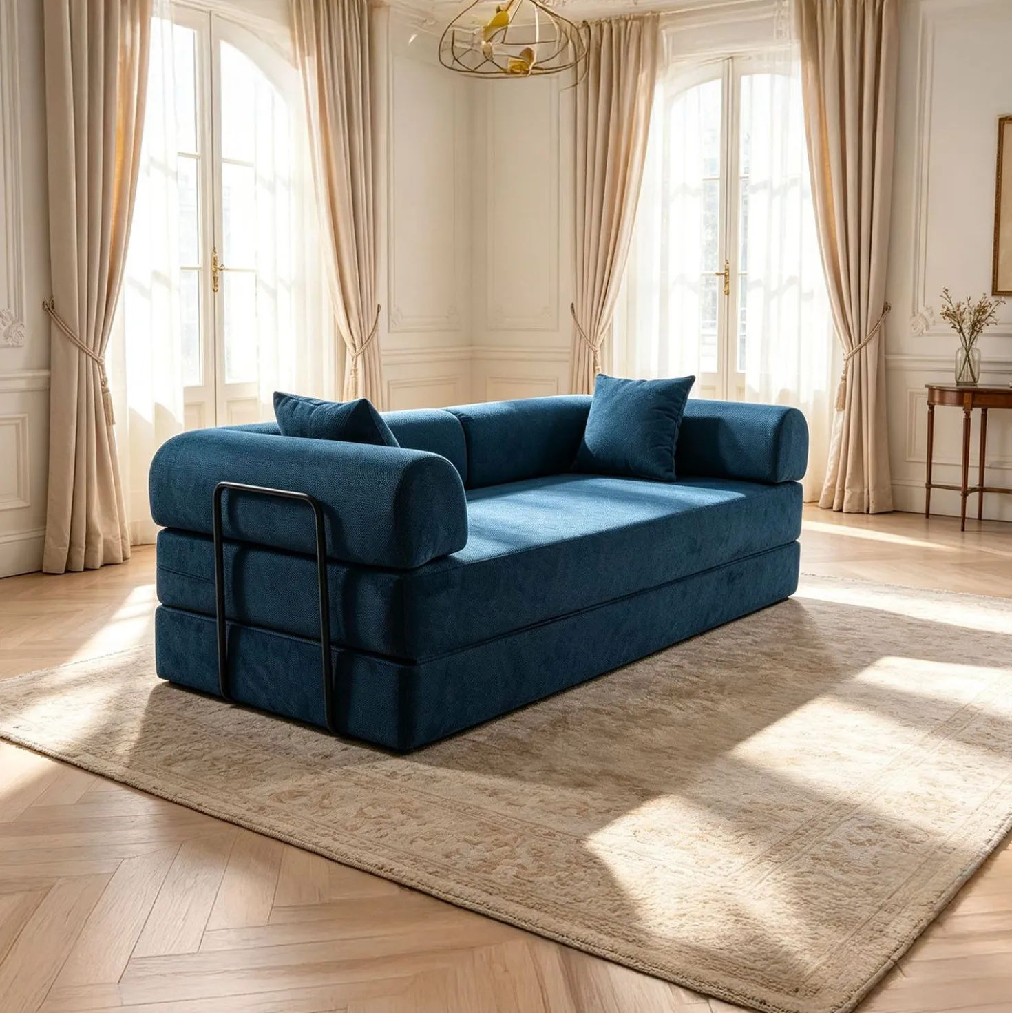 Canapé 3 places convertible et modulable Bergerac Tissu doux texturé Bleu