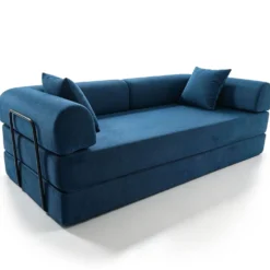 Canapé 3 places convertible et modulable Bergerac Tissu doux texturé Bleu