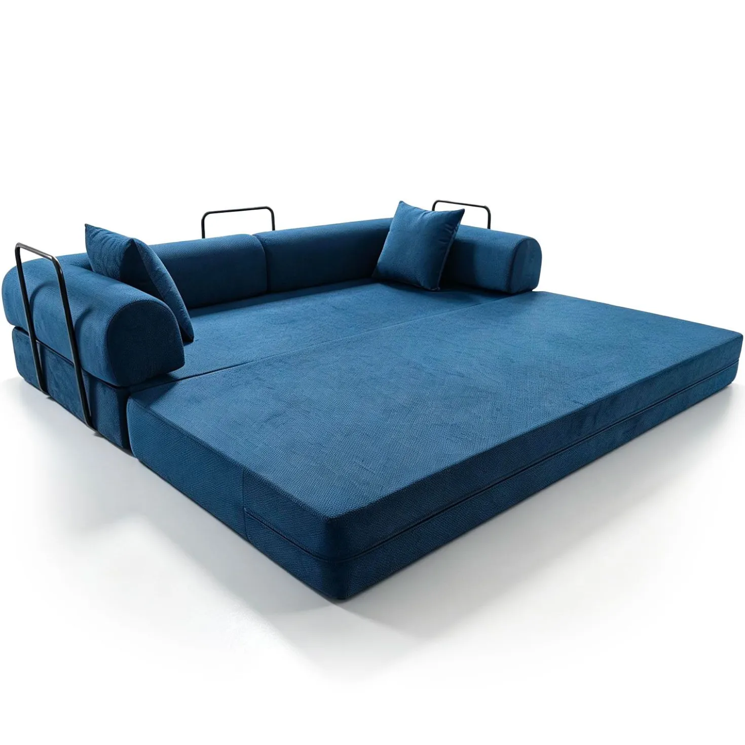 Canapé 3 places convertible et modulable Bergerac Tissu doux texturé Bleu