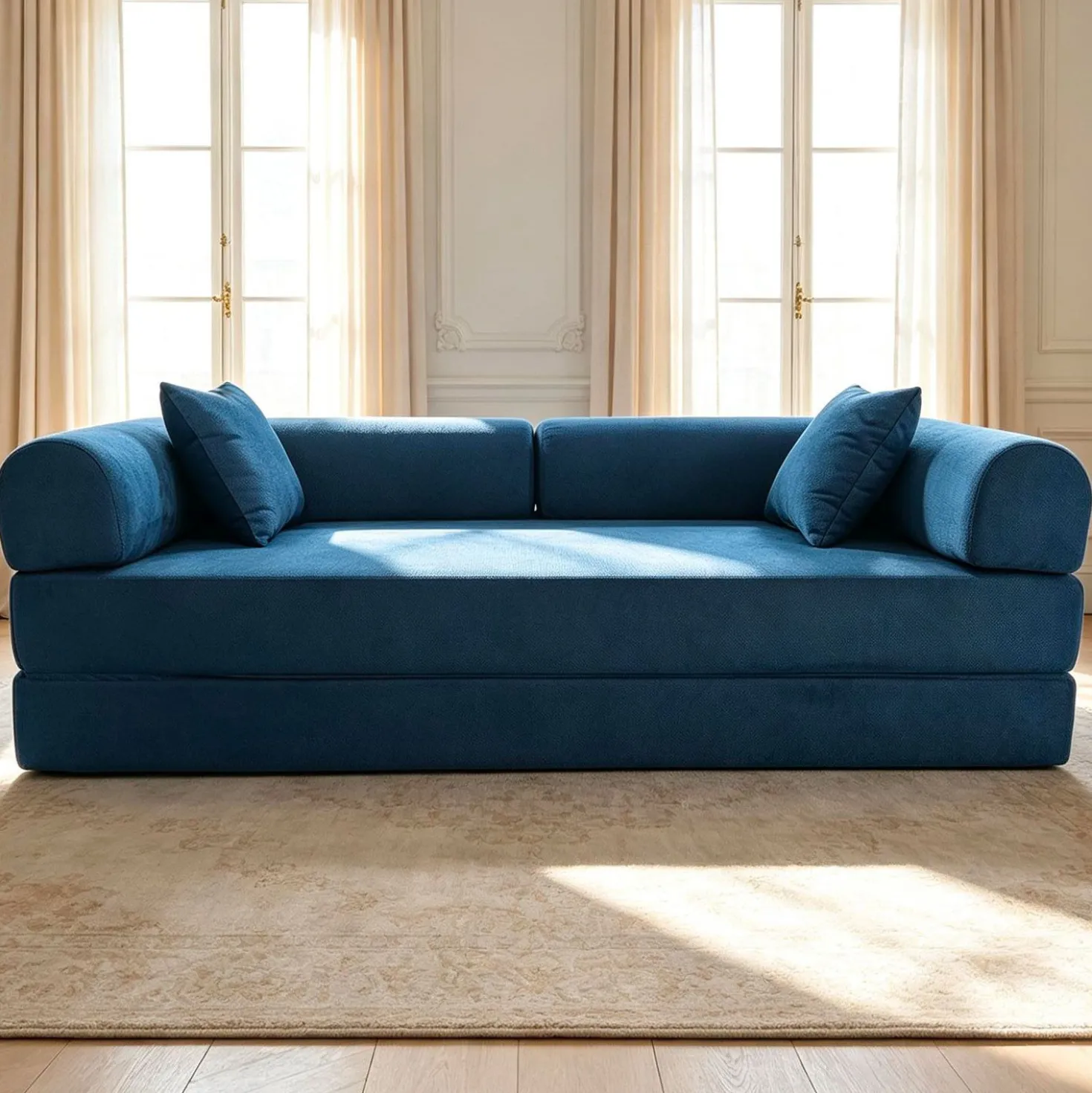 Canapé 3 places convertible et modulable Bergerac Tissu doux texturé Bleu