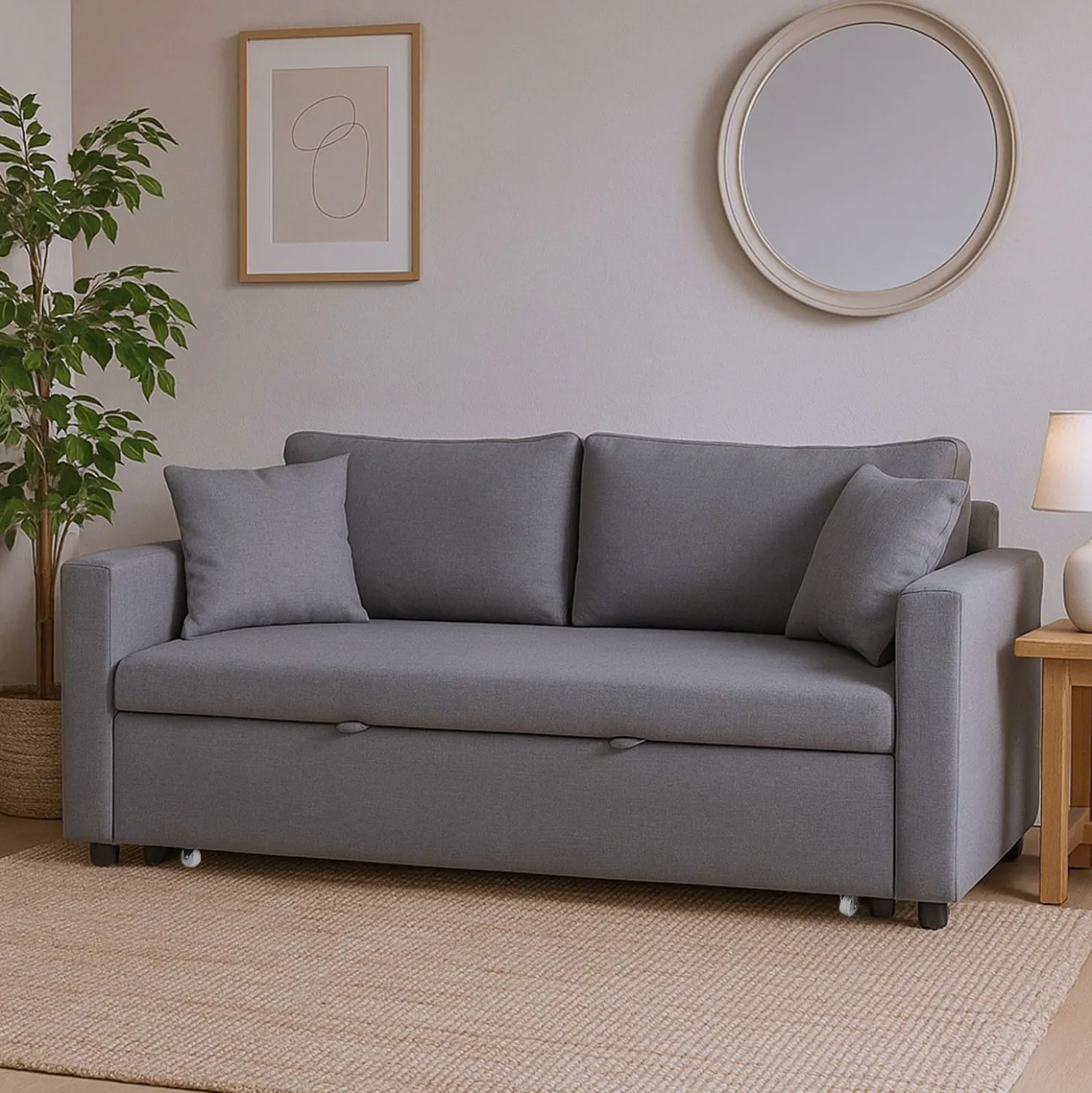 Canapé 3 places Convertible Saphir Tissu Gris Clair