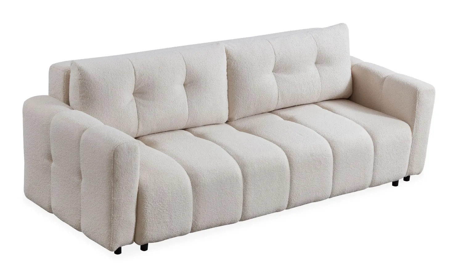 Canapé 3 places convertible Stylian Tissu bouclette Crème
