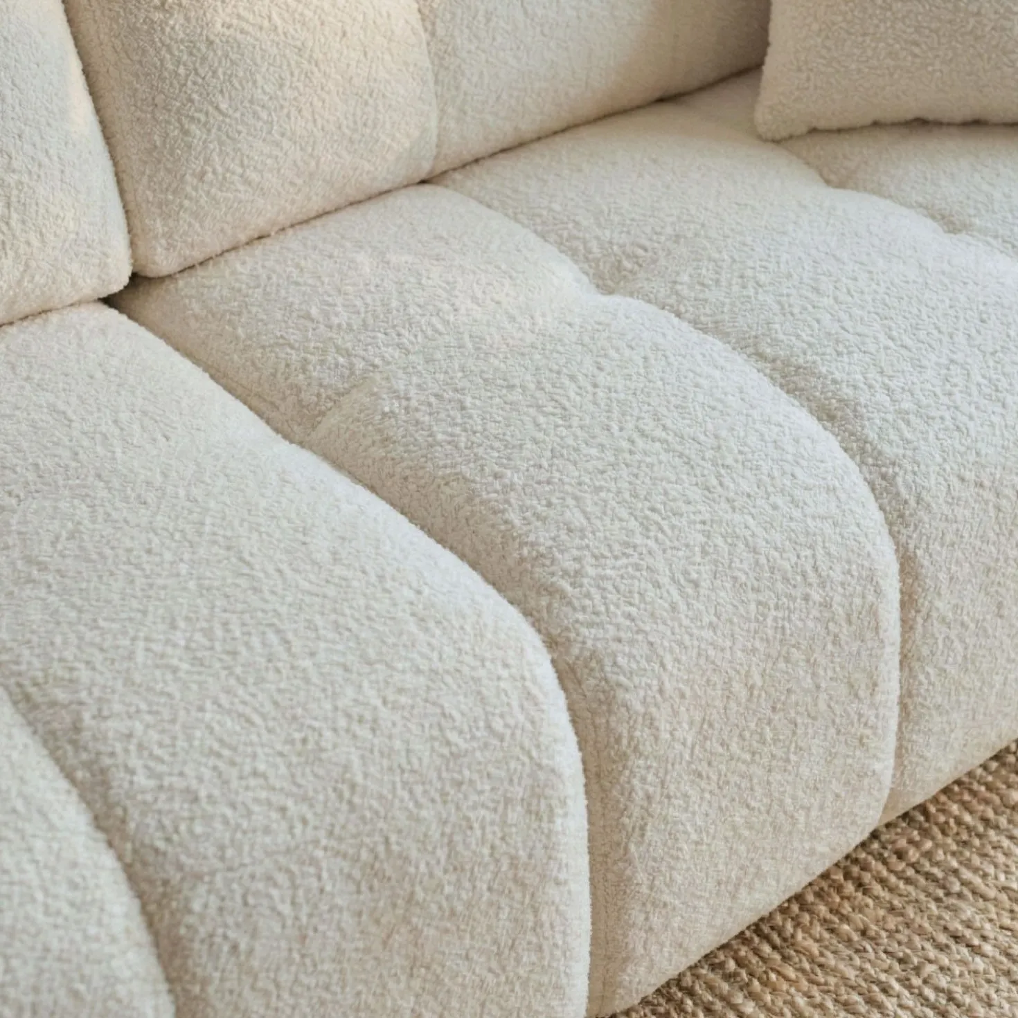 Canapé 3 places convertible Stylian Tissu bouclette Crème