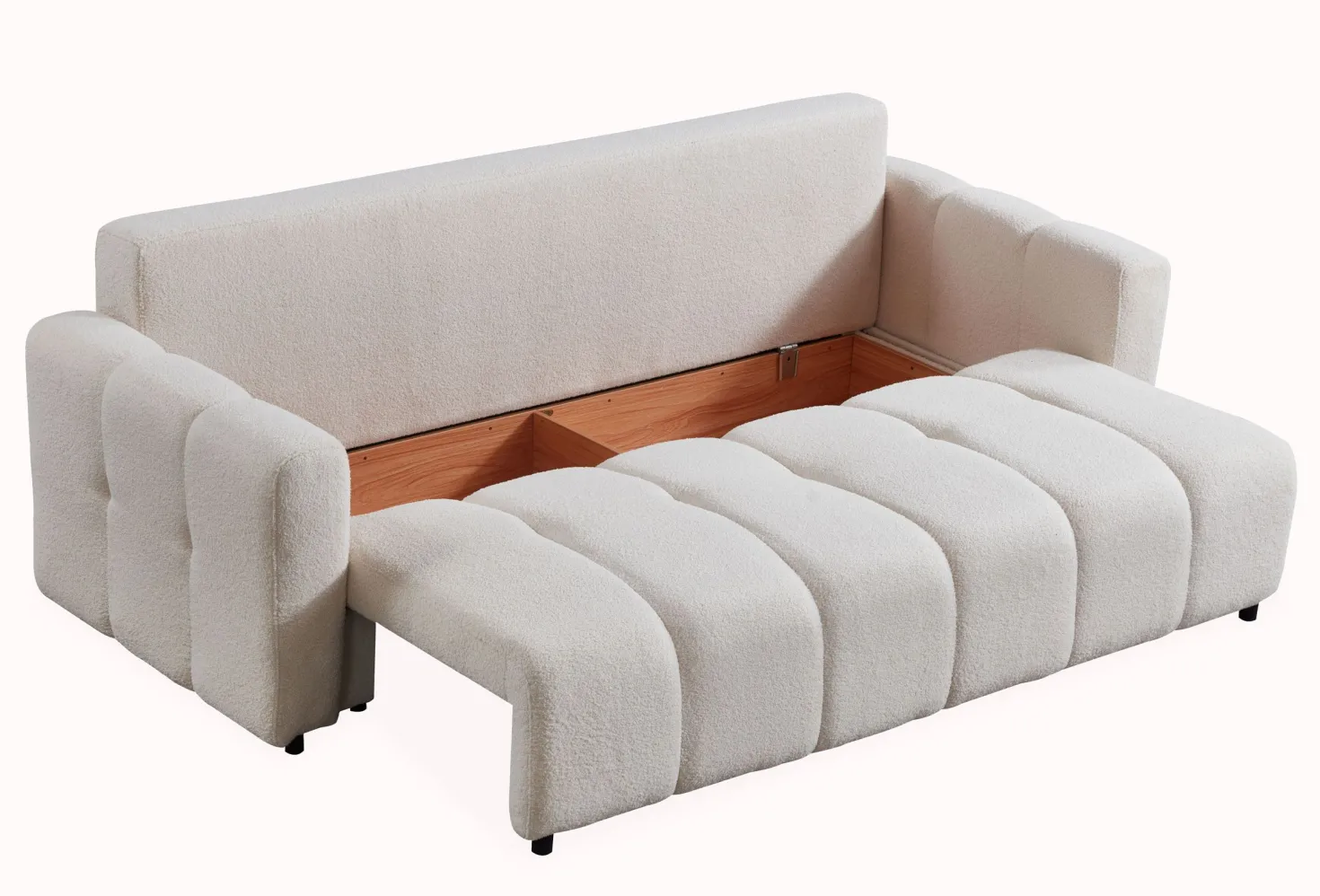Canapé 3 places convertible Stylian Tissu bouclette Crème