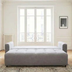 Canapé 3 places convertible Stylian Tissu Gris clair