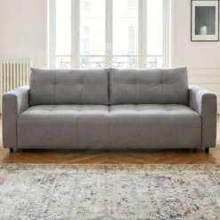 Canapé 3 places convertible Stylian Tissu Gris clair