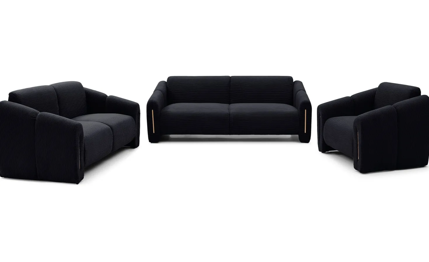 Canapé 2 places design Maximilien Métal doré et Velours côtelé Noir