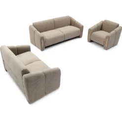 Canapé 2 places design Maximilien Métal doré et Velours côtelé Taupe