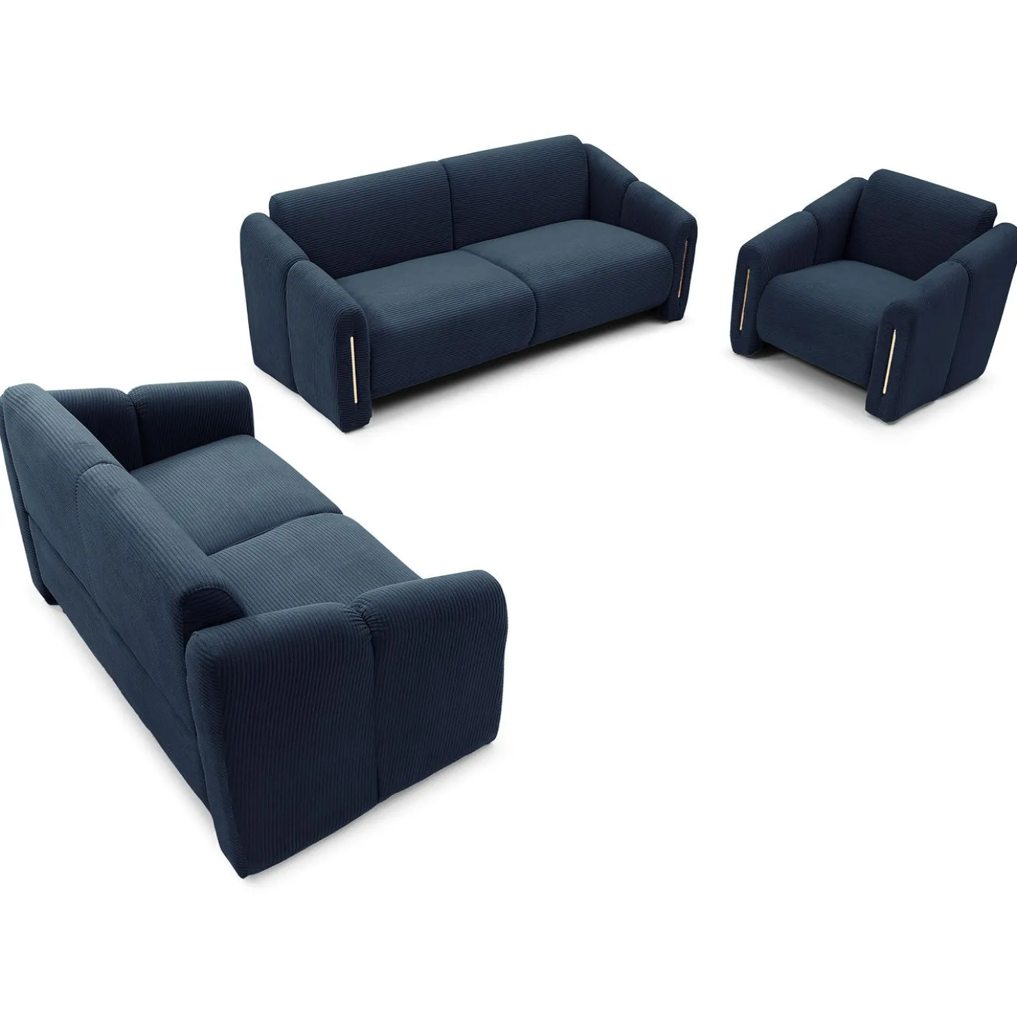 Canapé 3 places design Maximilien Métal doré et Velours côtelé Bleu foncé