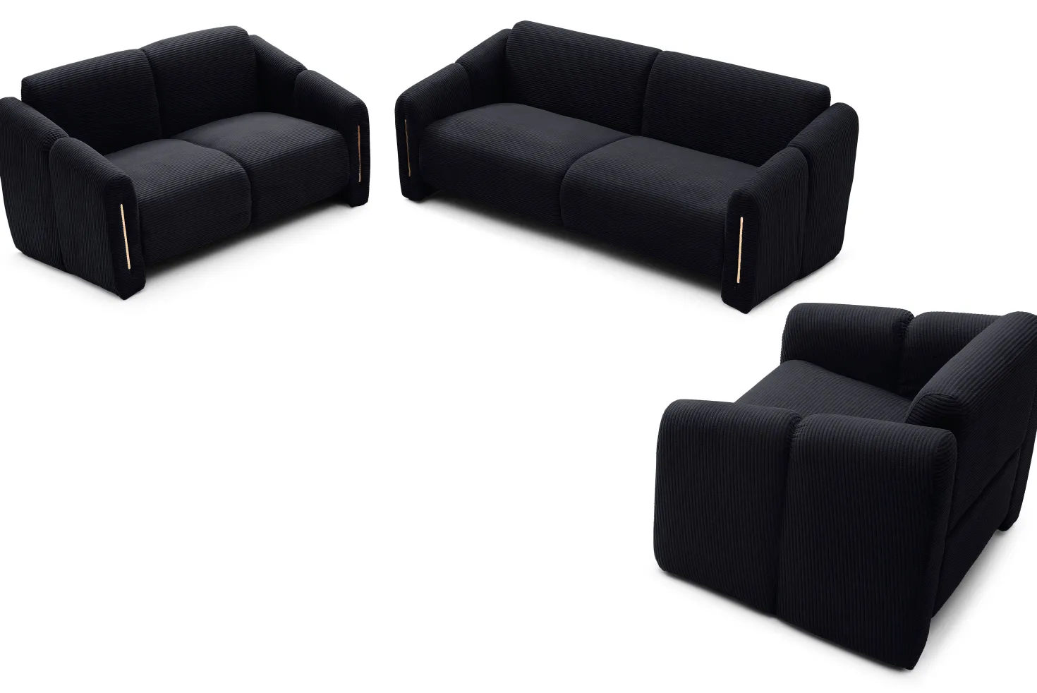 Canapé 3 places design Maximilien Métal doré et Velours côtelé Noir
