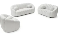 Canapé 2 places design Sidonie Tissu bouclette Blanc