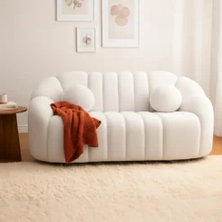 Canapé 2 places design Sidonie Tissu bouclette Blanc