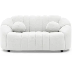 Canapé 2 places design Sidonie Tissu bouclette Blanc