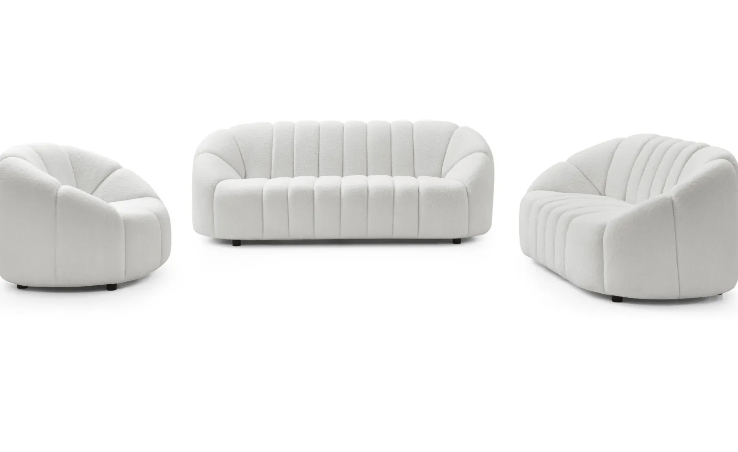 Canapé 3 places design Sidonie Tissu bouclette Blanc
