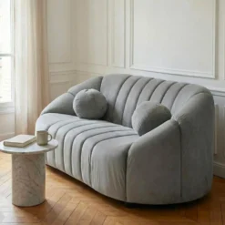 Canapé 2 places design Sidonie Velours Gris