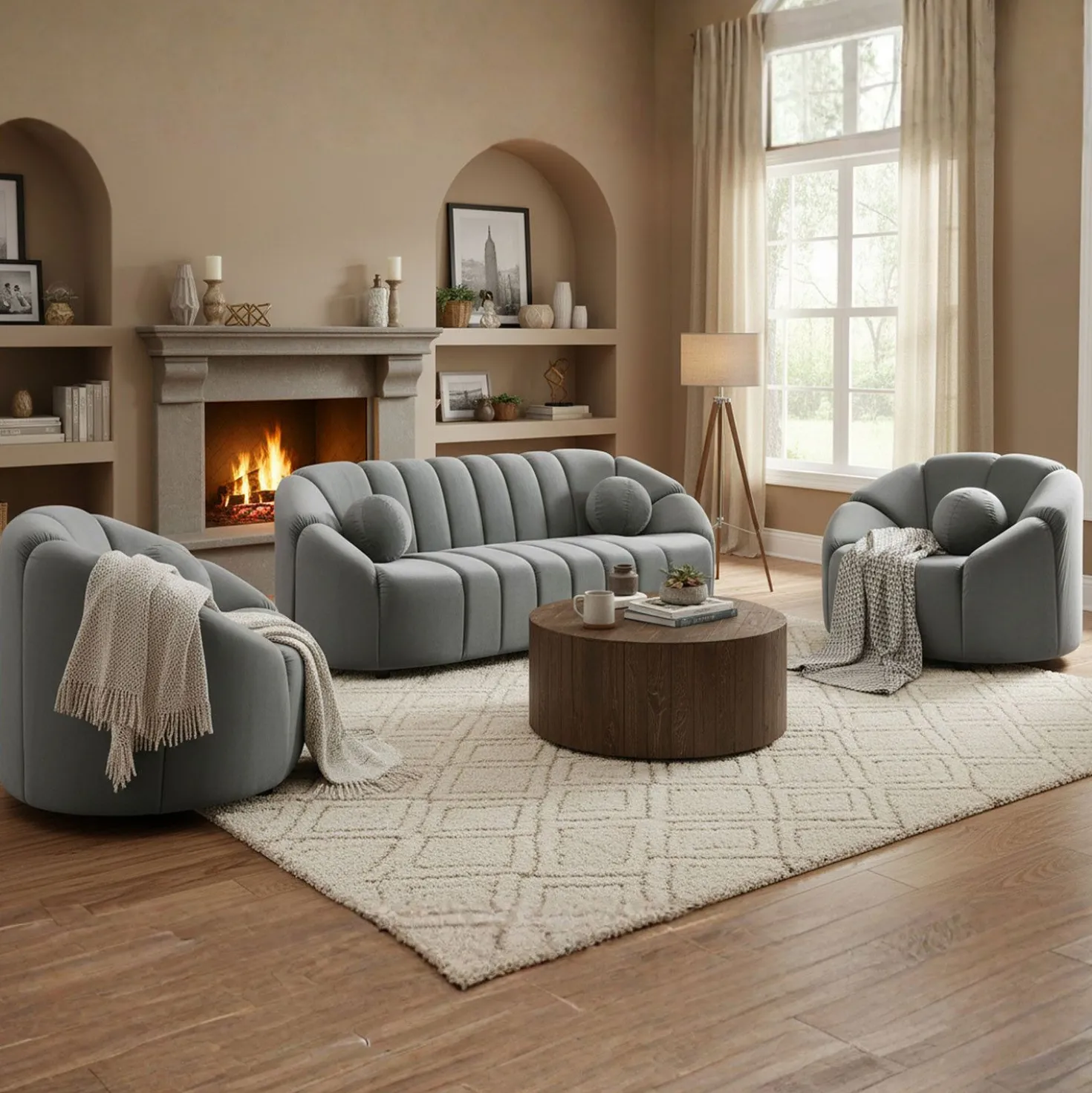 Canapé 3 places design Sidonie Velours Gris