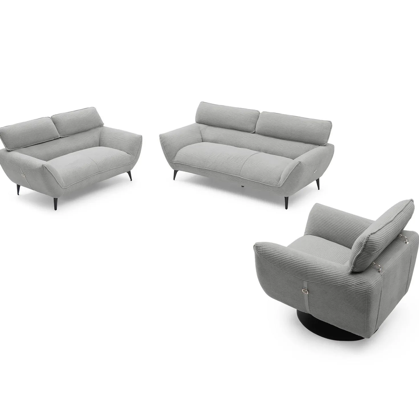 Canapé 2 places moderne avec dossier réglable Ghislain Velours côtelé Gris