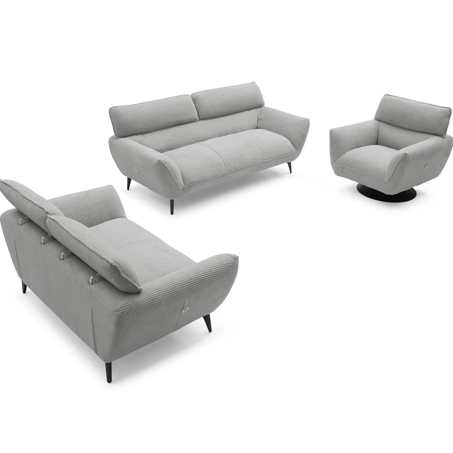 Canapé 3 places moderne avec dossier réglable Ghislain Velours côtelé Gris