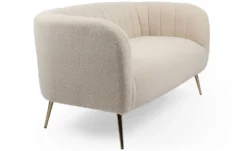 Canapé 2 places moderne Bombaro pieds métal doré et Tissu bouclette Beige