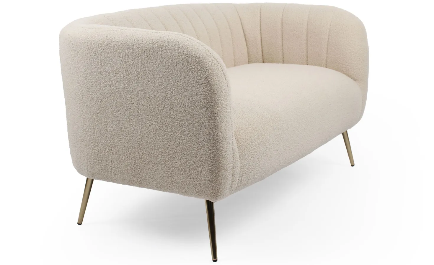 Canapé 2 places moderne Bombaro pieds métal doré et Tissu bouclette Beige