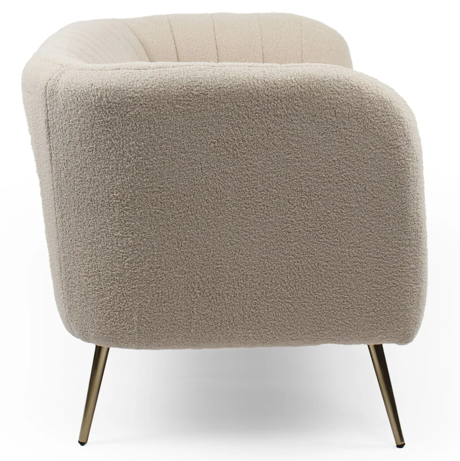 Canapé 2 places moderne Bombaro pieds métal doré et Tissu bouclette Beige