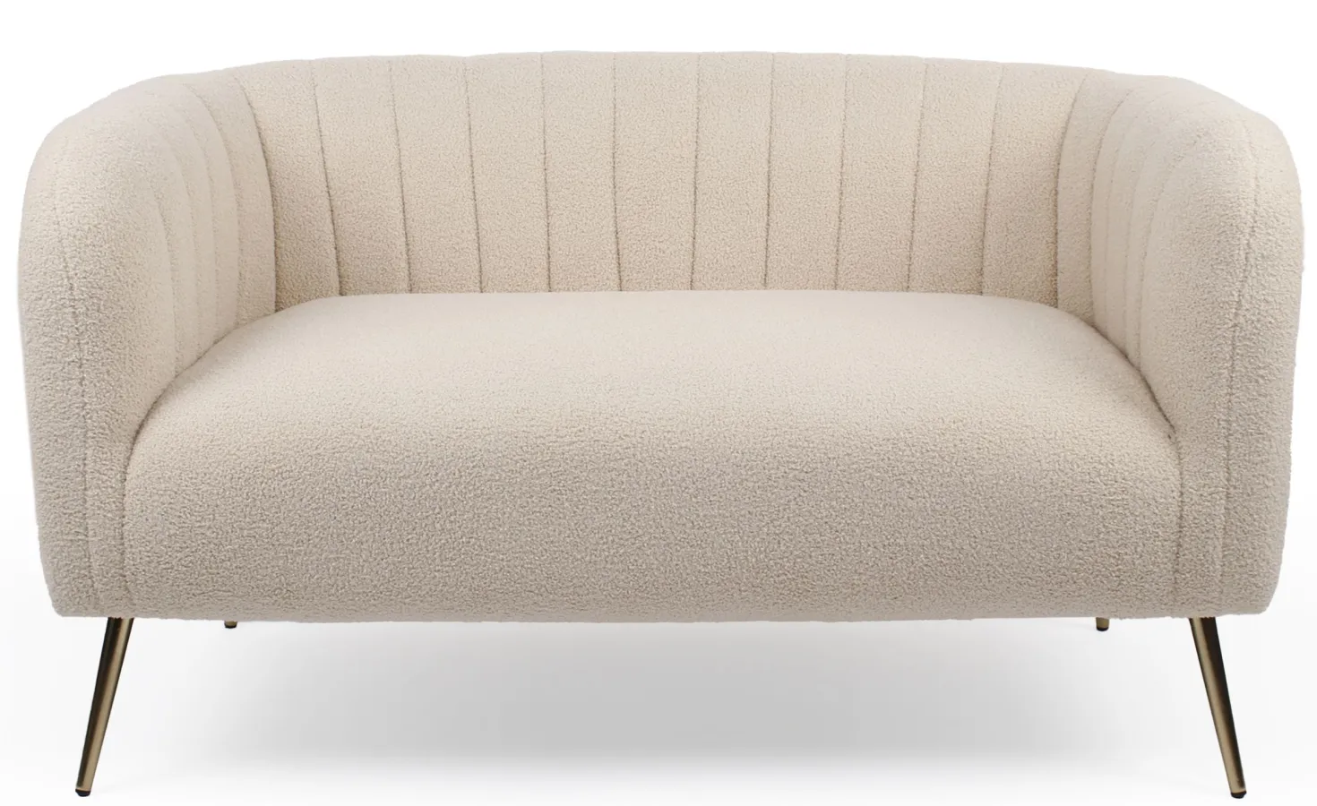 Canapé 2 places moderne Bombaro pieds métal doré et Tissu bouclette Beige