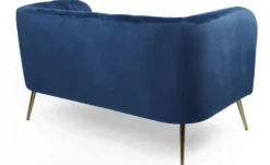 Canapé 2 places moderne Bombaro pieds métal doré et Velours Bleu