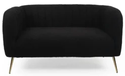 Canapé 2 places moderne Bombaro pieds métal doré et Tissu bouclette Noir