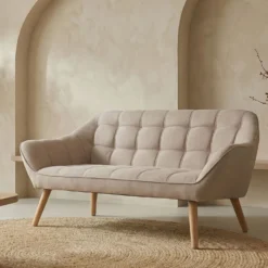 Canapé 2 places Scandinave Zentao Tissu Beige
