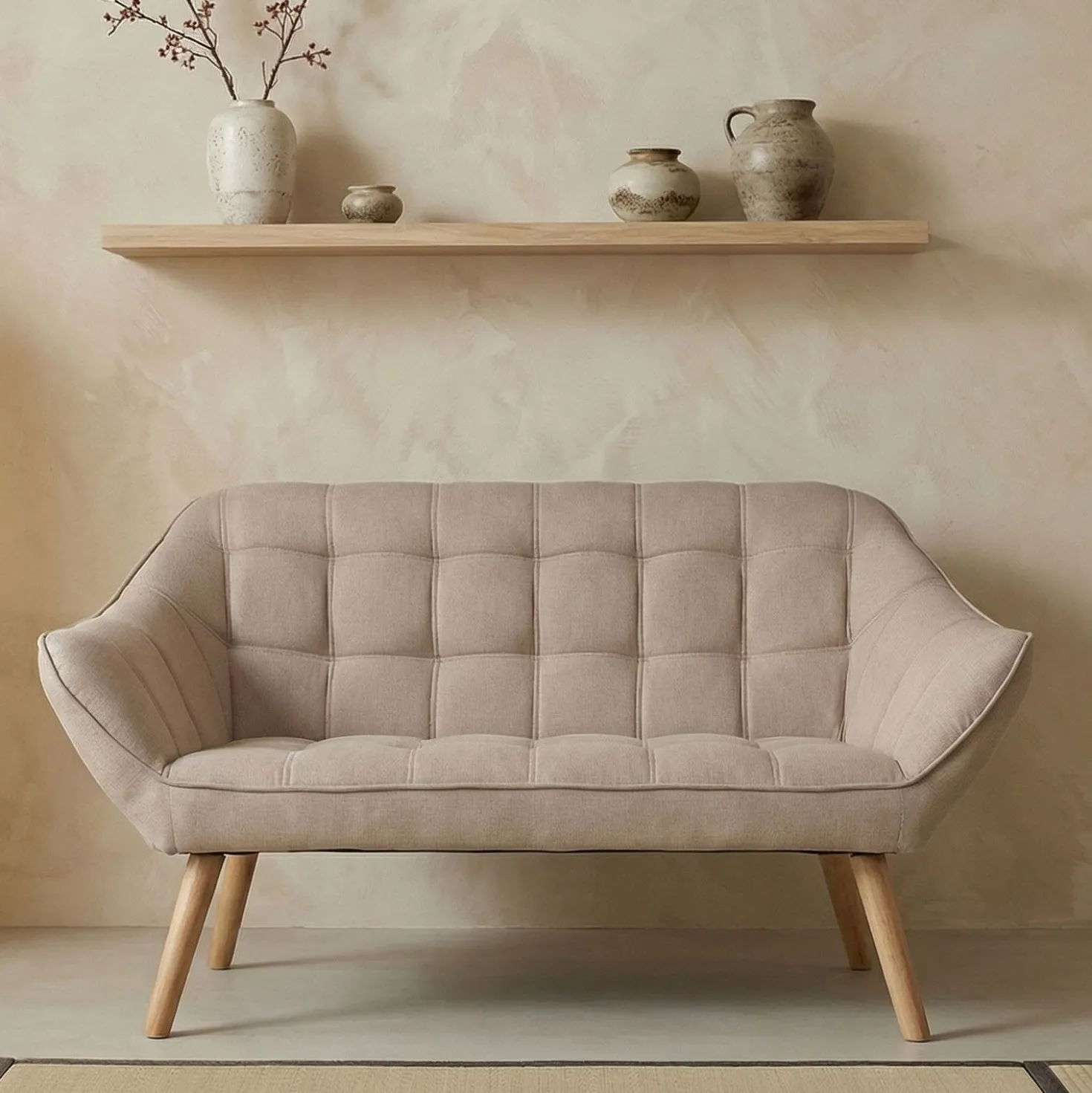 Canapé 2 places Scandinave Zentao Tissu Beige