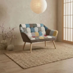 Canapé 2 places Scandinave Zentao effet patchwork Tissu Multicolore