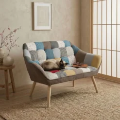Canapé 2 places Scandinave Zentao effet patchwork Tissu Multicolore