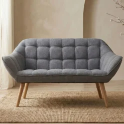 Canapé 2 places Scandinave Zentao Tissu Gris Clair