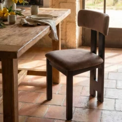 Chaise de salle à manger design Ceriz Bois foncé et Velours Marron