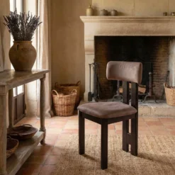 Chaise de salle à manger design Ceriz Bois foncé et Velours Marron