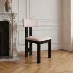 Chaise de salle à manger design Ceriz Bois foncé et Velours Beige