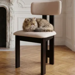 Chaise de salle à manger design Ceriz Bois foncé et Velours Beige