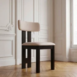 Chaise de salle à manger design Ceriz Bois foncé et Velours Beige